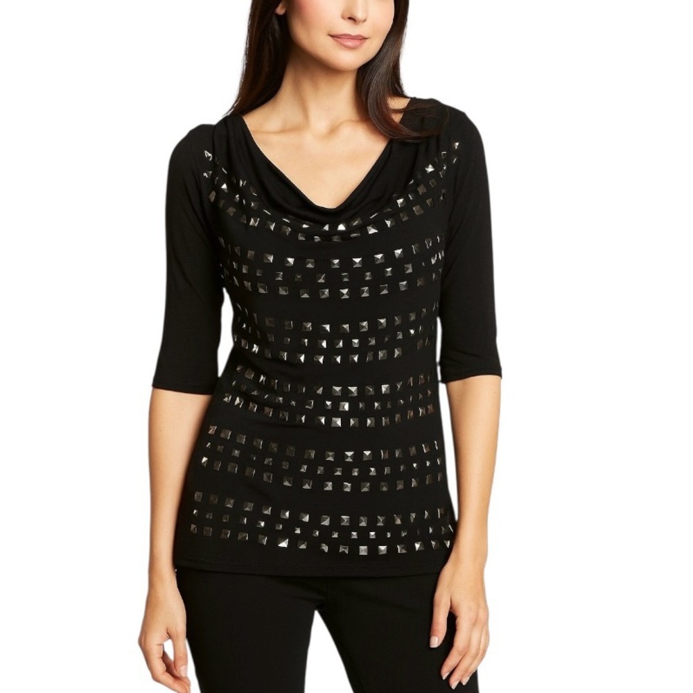 Armani Exchange Studded Front Cowl Neck Black Top
